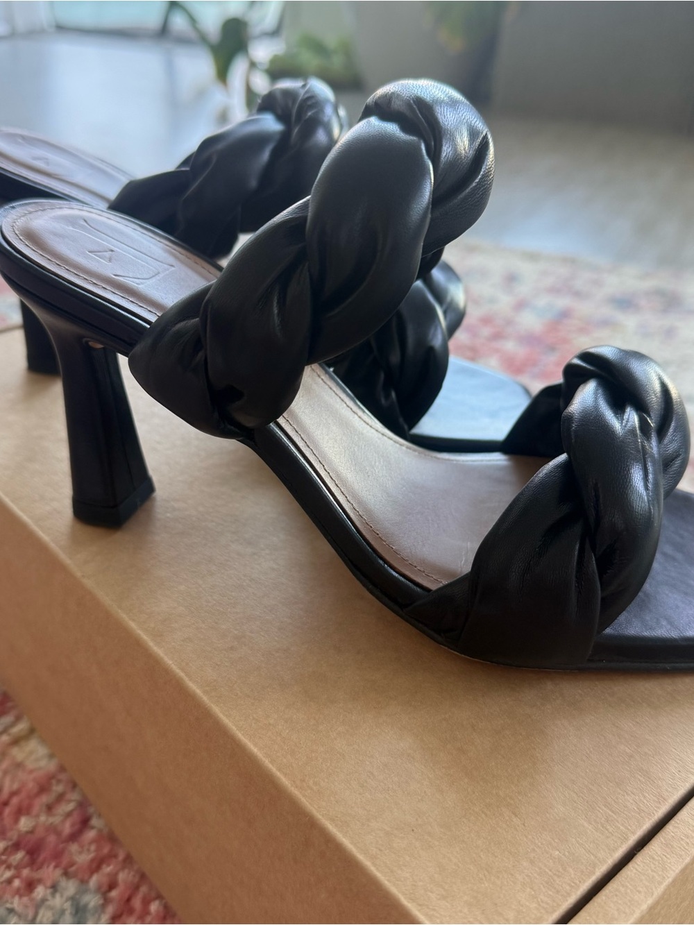 Flattered - Braided Strap Black Heel Sandals. Sz 38